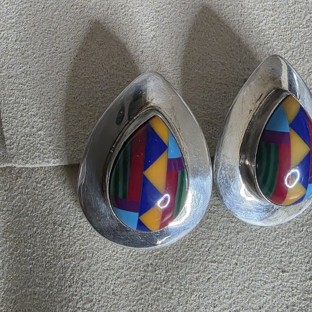 Colorful Teardrop Inlay Earrings - Multicolor - Picture 5 of 5